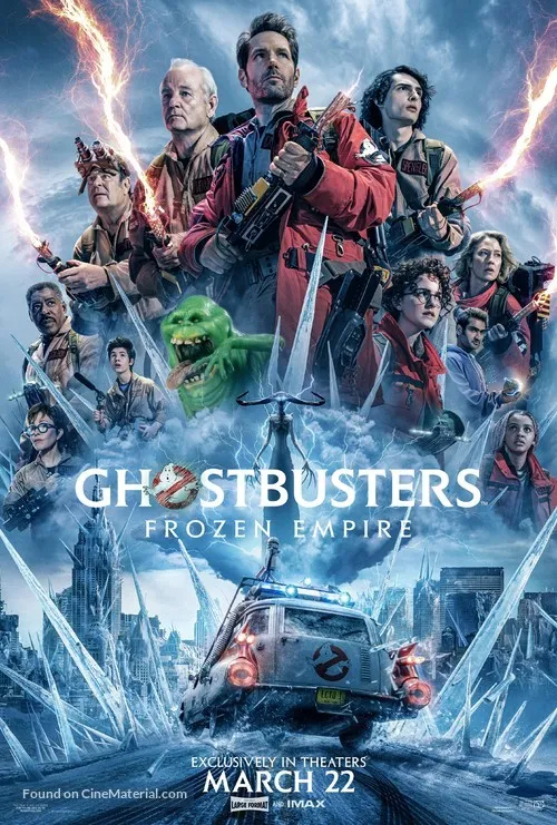Ghostbusters: Frozen Empire poster showing the iconic Ghostbusters team facing a mysterious icy threat.