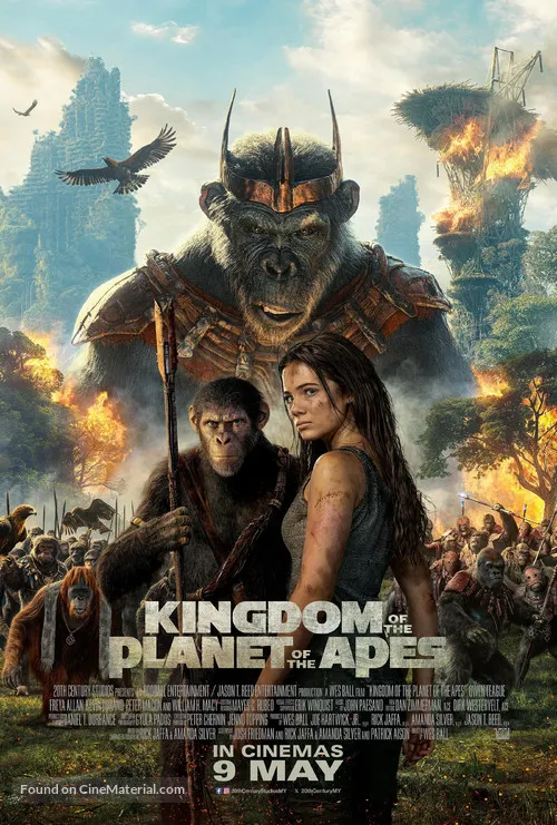 Kingdom of the Planet of the Apes Malaysian movie poster featuring a lone ape in a post-apocalyptic jungle.